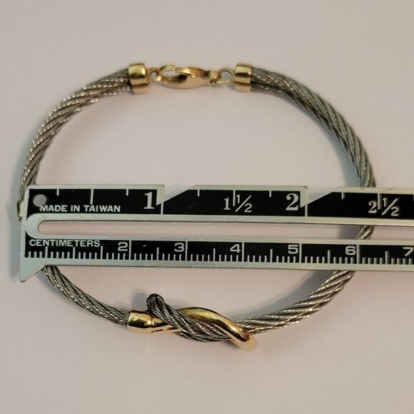 **SOLD** Vintage 14k Yellow Gold & Stainless Steel Cable Love Knot Bracelet - Picture 6 of 7
